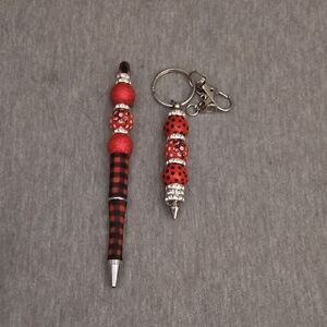 Red and Black Beaded Key Holder Set
